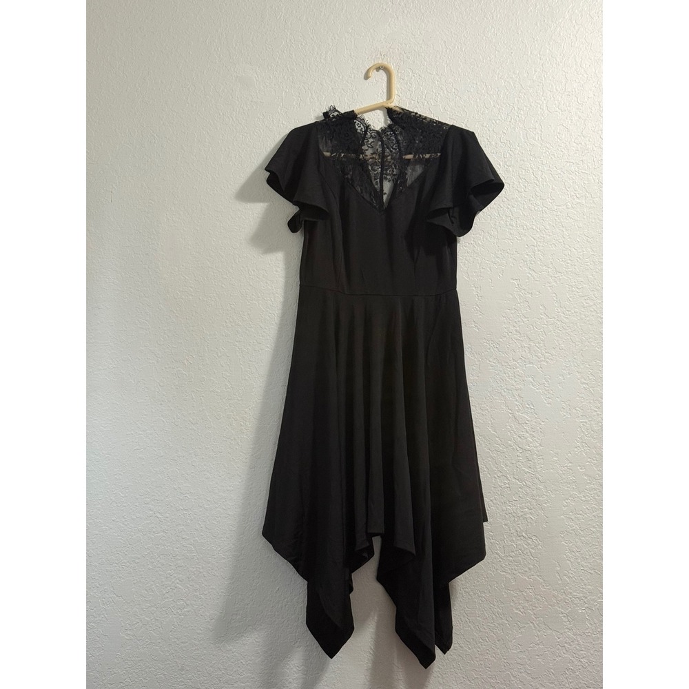 Scarlet Darkness Contrast Lace Hanky Hem Dress M goths spooky web